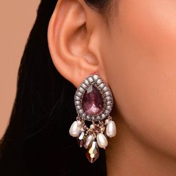 everstylish EVERSTYLISHArtificial StonesStudded And Beaded Teardrop Shaped Drop Earrings image 4