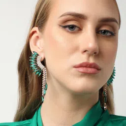 SOHI Gold-Plated Stone-Studded Drop Earrings-29