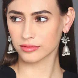 SOHI Silver-Plated Dome Shaped Jhumkas Earrings-21
