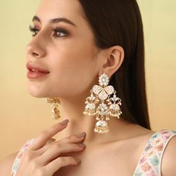 Priyaasi Gold-Plated Kundan Studded Contemporary Jhumkas Earrings-image-17