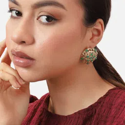 SOHI Gold-Plated Stone-Studded Studs Earrings-image-27