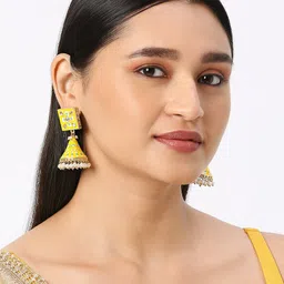 OOMPH Kundan Studded Geometric Jhumkas image 4