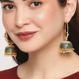OOMPH Gold-Toned Dome Shaped Jhumkas Earrings-18