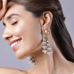 Rubans Women Oxidised Rhodium Plated White Pearls with Birds Multi Jhumka Earrings-image-7