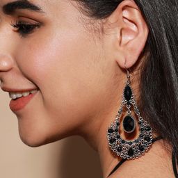 SOHI Silver Plated Artificial Stones Drop Earrings image 2