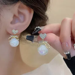 Celestique Gold-Plated Stone Studded Contemporary Drop Earrings image 2