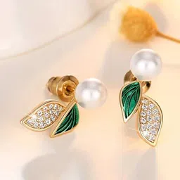 VAGHBHATT Leaf Shaped Gold-Plated Studs Earrings image 4