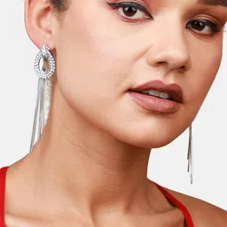 SOHI Silver-Plated Teardrop Shaped Drop Earrings image 3