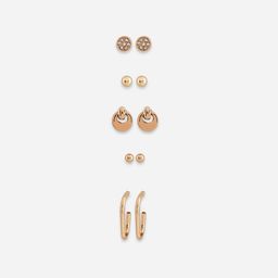 ToniQ Set of 25 Gold-Plated Stones Studded Contemporary Studs & Half Hoop Earrings image 3