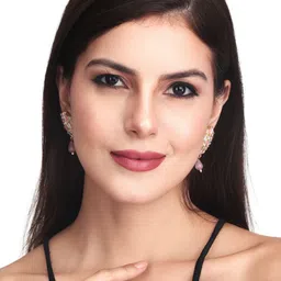 Anvik Gold-Plated Stone-Studded & Beaded Geometric Drop Earrings image 2