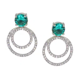 Manikya Rhodium-Plated Cubic Zirconia Studded Circular Drop Earrings image 2