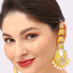 OOMPH Yellow Floral Chandbalis Earrings-56