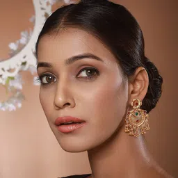 Anouk Green Gold-Plated Studded & Beaded Classic Chandbalis-39