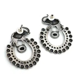 Ozanoo Silver-Plated Stone Studded Elephant Shape Drop Earrings image 2