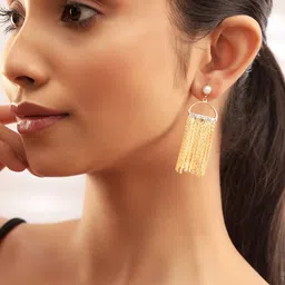 Rubans Voguish Gold-Plated Artificial Beads-Beaded Geometric Drop Earrings-image-10