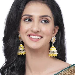 ZENEME Gold Plated Dome Shaped Kundan Jhumkas image 5