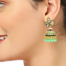 OOMPH Meenakari Kundan Floral Jhumkas-18
