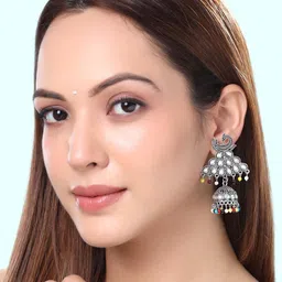 Yellow Chimes Set Of 2 Oxidised Jhumkas image 4