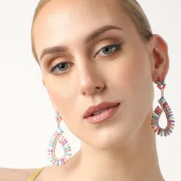 SOHI Gold Plated Stone Studded Teardrop Shaped Drop Earrings image 5