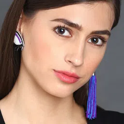SOHI Blue & White Contemporary Mismatch Boho Drop Earrings image 5