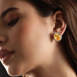 Rubans Rhodium-Plated Leaf Shaped Studs Earrings-76