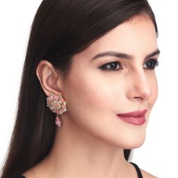 Anvik Gold-Plated Stone-Studded & Beaded Geometric Drop Earrings image 4