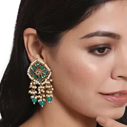 Jazz and Sizzle Gold Plated Artificial Stones and Beads Geometric Drop Earrings image 2