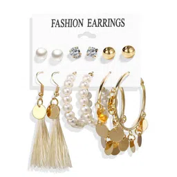 Yellow Chimes Set Of 6 Gold-Toned Circular Hoop & Stud Earrings image 5