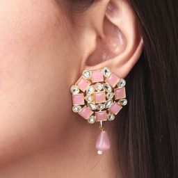 Anvik Gold-Plated Stone-Studded & Beaded Geometric Drop Earrings image 3