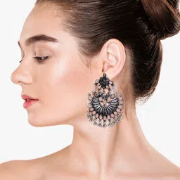 VAGHBHATT Silver Plated Circular Drop Earrings image 2
