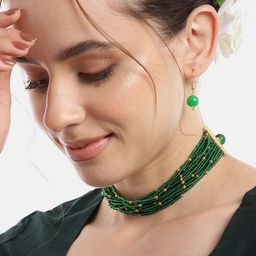 Anouk Women Gold-Plated Onyx Studded Choker Necklace with Earrings-88