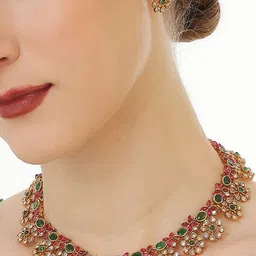 OOMPH Gold-Plated Stone Studded Necklace and Earrings-image-71