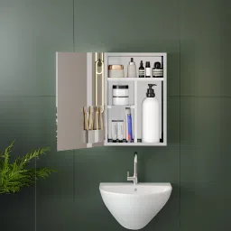Stainless Steel Bathroom Cabinet with Mirror Door for Wash Area,Bedroom Use Stainless Steel Wall Shelf-15