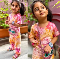 luyk Kids Pink & Red Tie & Dye Pure Cotton DIY Night Suit Set-11