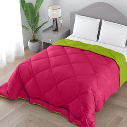 CHICERY Pink & Green Microfiber 300 GSM Reversible Single Bed Comforter-image-104