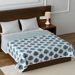 Comfowell White & Green Floral AC Room 150 GSM Double Bed Dohar-image-80
