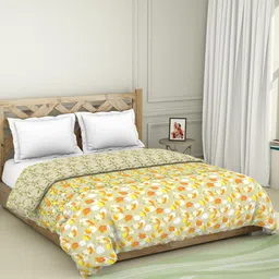 SPACES Olive Green & Orange Floral AC Room 150 GSM Cotton Double Bed Quilt-image-70