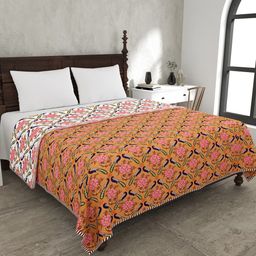 JAIPUR FABRIC Brown & White Floral Pure Cotton Mild Winter 120 GSM Double Bed Dohar-54