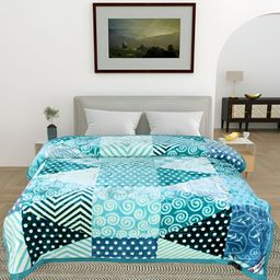 ELSTONE HOME Blue & White Ethnic Motifs Microfiber Heavy Winter 600 GSM Double Bed Blanket-image-25