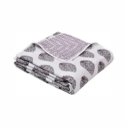 Comfowell White & Grey Abstract Cotton AC Room 110 GSM Single Bed Dohar-35
