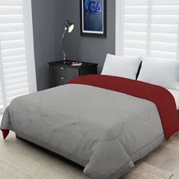 Comfowell Maroon & Grey Geometric Heavy Winter 233 GSM Single Bed Quilt-image-80