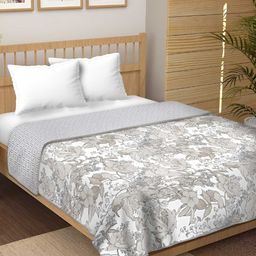 tundwal's Taupe & White Floral Printed Reversible Cotton AC Room 210 GSM Single Bed Dohar-image-59