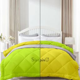 Sleepino Green & Yellow Microfiber 400 GSM Heavy Winter Reversible Single Bed Comforter-image-68