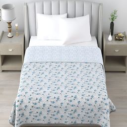 CHICERY Blue & Black Floral Cotton AC Room 210 GSM Single Bed Dohar-image-21
