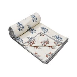 CHICERY White & Blue Floral Cotton AC Room 210 GSM Double Bed Dohar-image-65