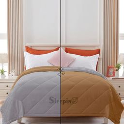 Sleepino Beige & Silver-Toned Microfiber 200 GSM AC Room Reversible Double Bed Comforter-7