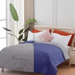 Sleepino Blue & Silver-Toned Microfiber 150 GSM AC Room Reversible Single Bed Comforter-17
