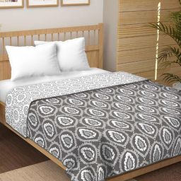 tundwal's Grey & White Floral Printed Reversible Cotton AC Room 210 GSM Single Bed Dohar-image-60