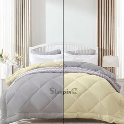 Sleepino Cream & Grey Microfiber 400-GSM for Winter Reversible Double Bed Comforter-24