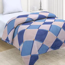 HOKIPO Blue & Peach Geometric Microfiber AC Room 220 GSM Reversible Single Bed Comforter-image-50